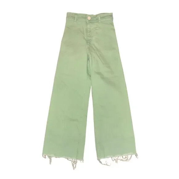 Zara Green Wide Leg High-Waist Jeans Size 2 Statement Denim - Picture 4 of 5